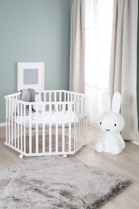 Corralito 'miffy®' de 6 lados, con almohadilla protectora, Madera blanca