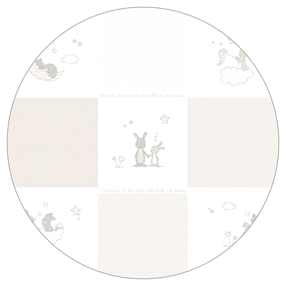 Parque 'Fox & Bunny', hexagonal, seguro con acolchado y ruedas, madera blanca