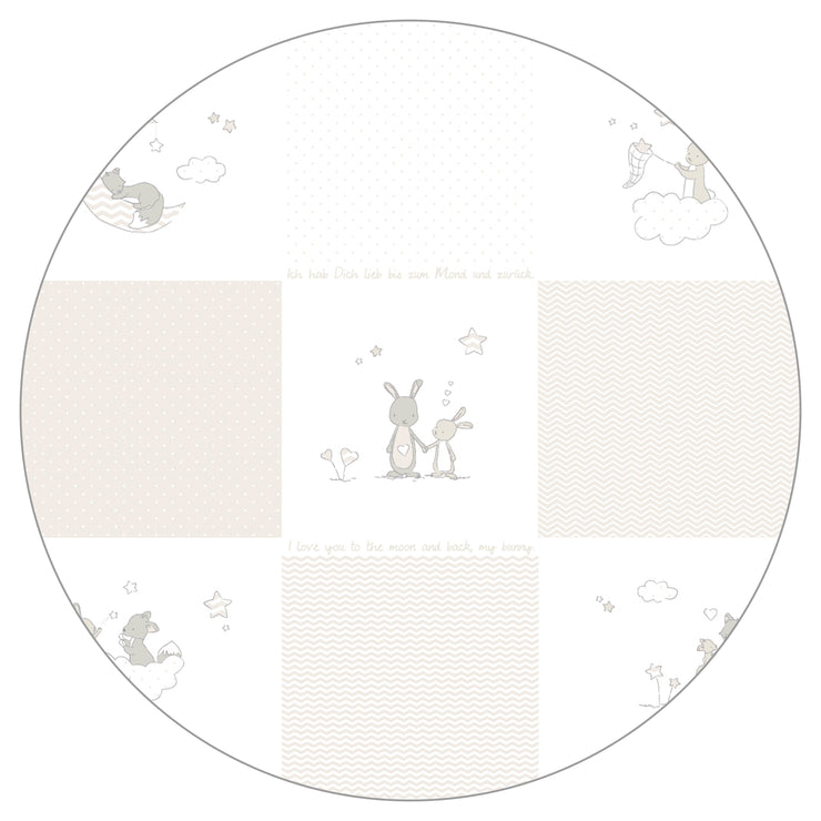 Parc bébé "Fox et Bunny", hexagonal, surface de jeu incl. insert et roulettes, bois blanc