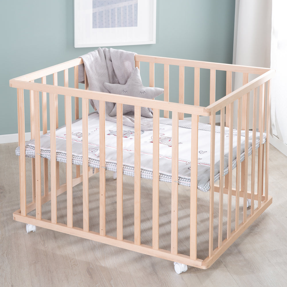 Parque infantil 75 x 100 + Almohadilla 'Jumbotwins' - Madera natural