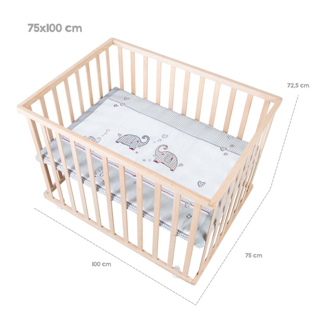 Parque infantil 75 x 100 + Almohadilla 'Jumbotwins' - Madera natural