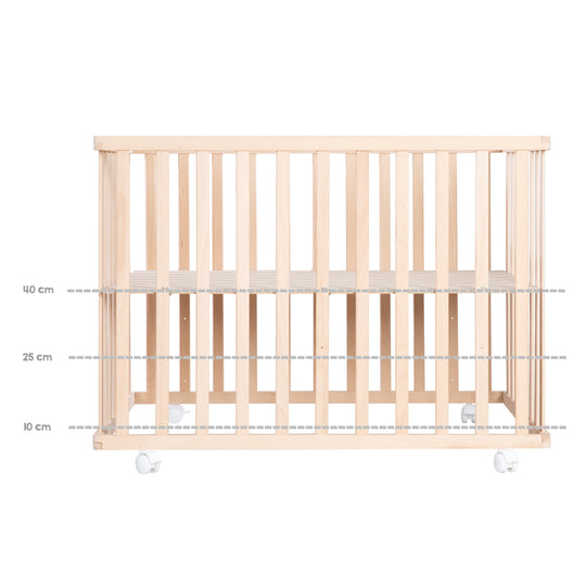 Parque infantil 'Adam & Owl' 75x100, incluye inserto protector y ruedas, madera natural