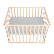 Playpen 'roba Style', 75 x 100 cm, made of organic beech, incl. grey protective insert & castors