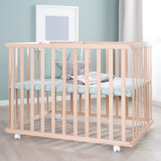 Playpen 'roba Style', 75 x 100 cm, made of organic beech, incl. green protective insert & castors