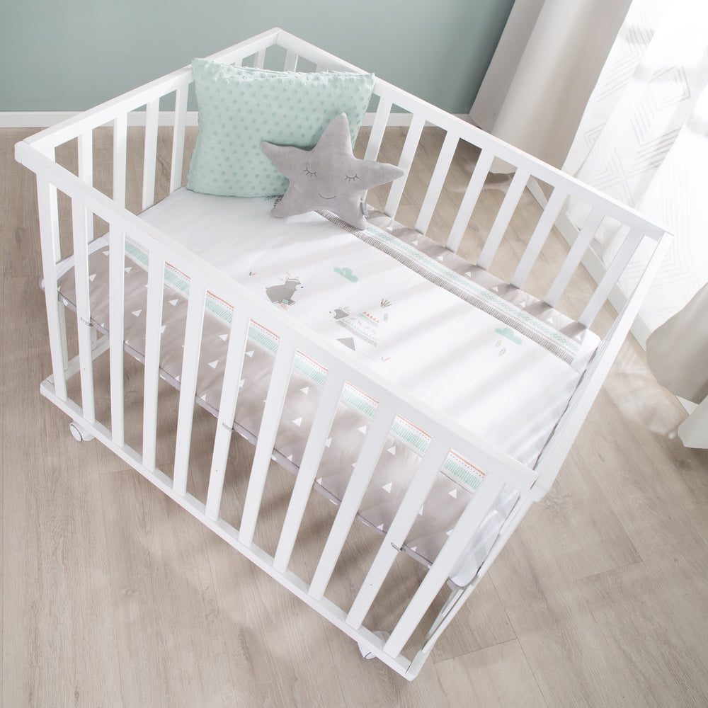 Playpen Including Protective Insert Indibär / with Wheels - White