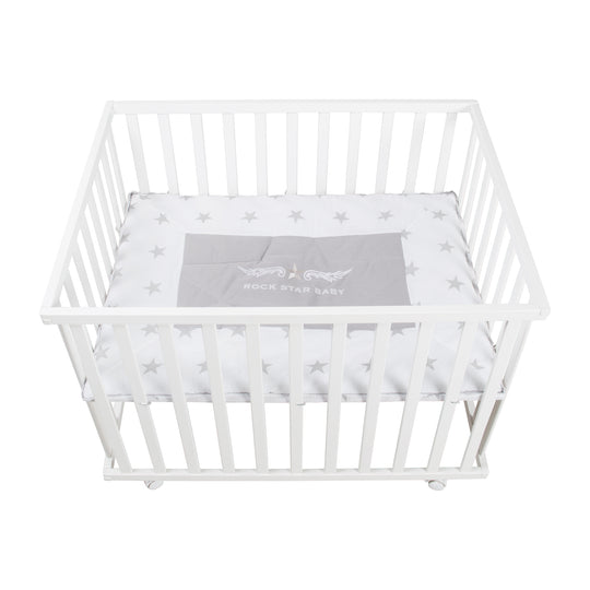Corralito 'Rock Star Baby' 75x100 cm, con almohadilla protectora, Madera blanca