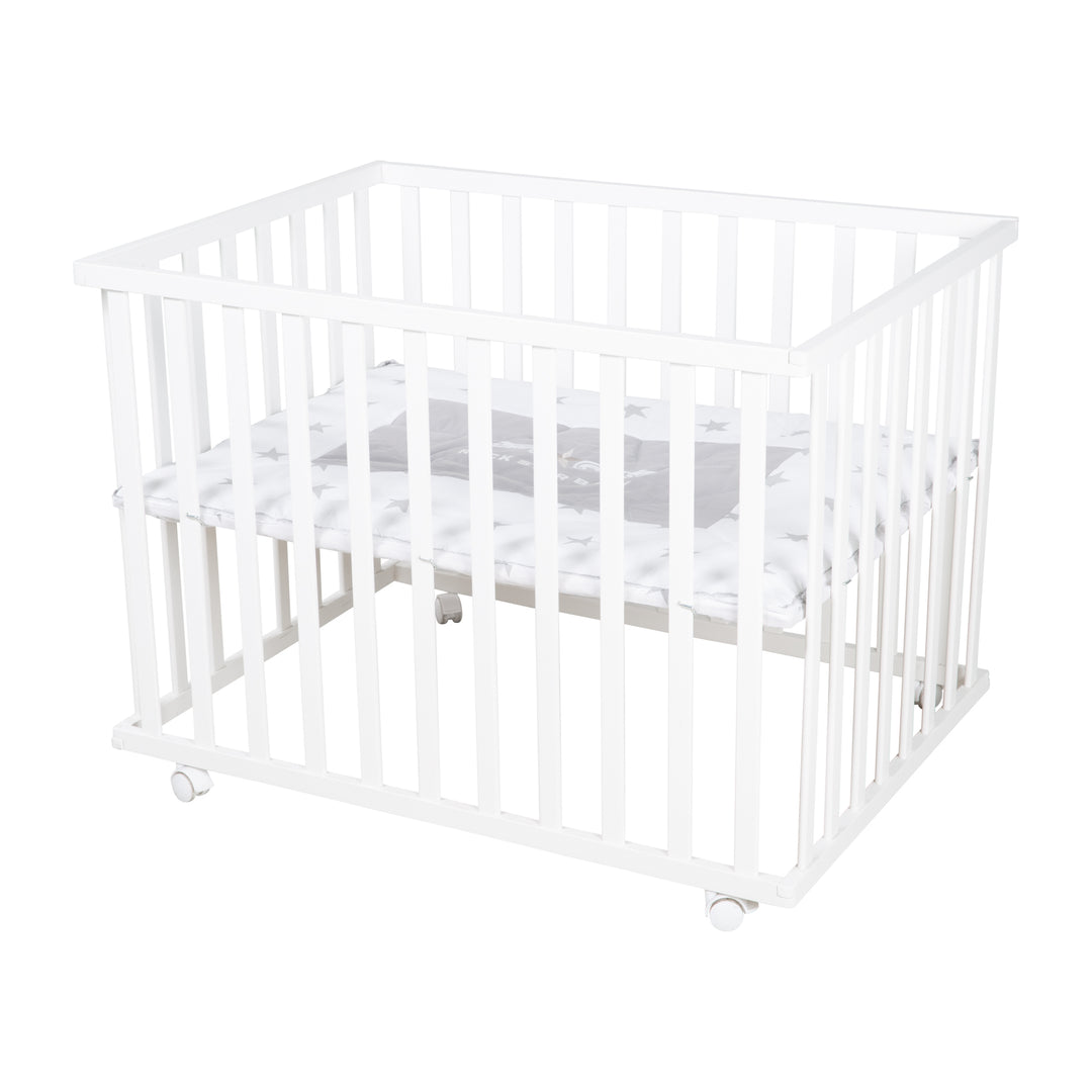 Corralito 'Rock Star Baby' 75x100 cm, con almohadilla protectora, Madera blanca