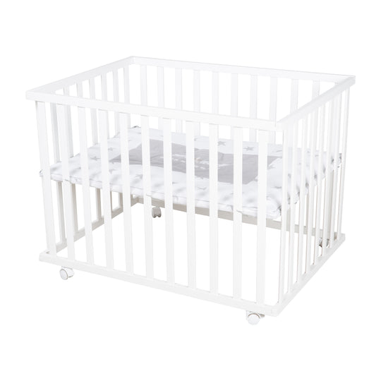 Corralito 'Rock Star Baby' 75x100 cm, con almohadilla protectora, Madera blanca