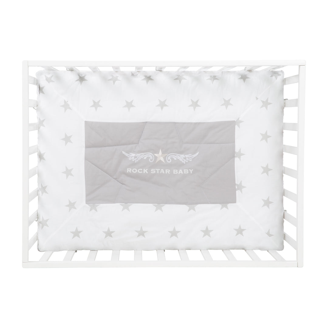 Corralito 'Rock Star Baby' 75x100 cm, con almohadilla protectora, Madera blanca