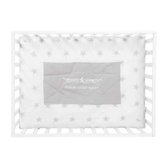 Corralito 'Rock Star Baby' 75x100 cm, con almohadilla protectora, Madera blanca