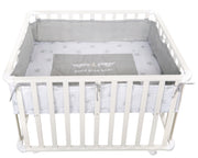 Box per bambini "Rock Star Baby", 75 x 100 cm, box esagonale incl. cuscinetti di protezione e ruote, legno bianco