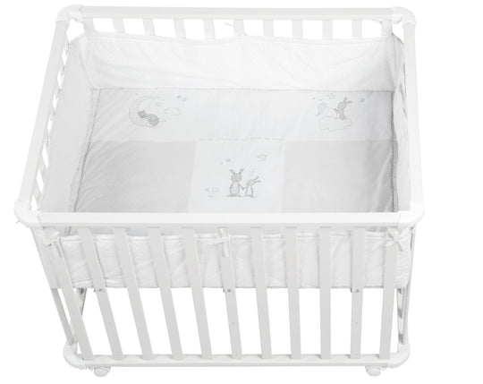 Parque 'Fox & Bunny', 75 x 100 cm, incluye almohadilla protectora y ruedas, madera blanca