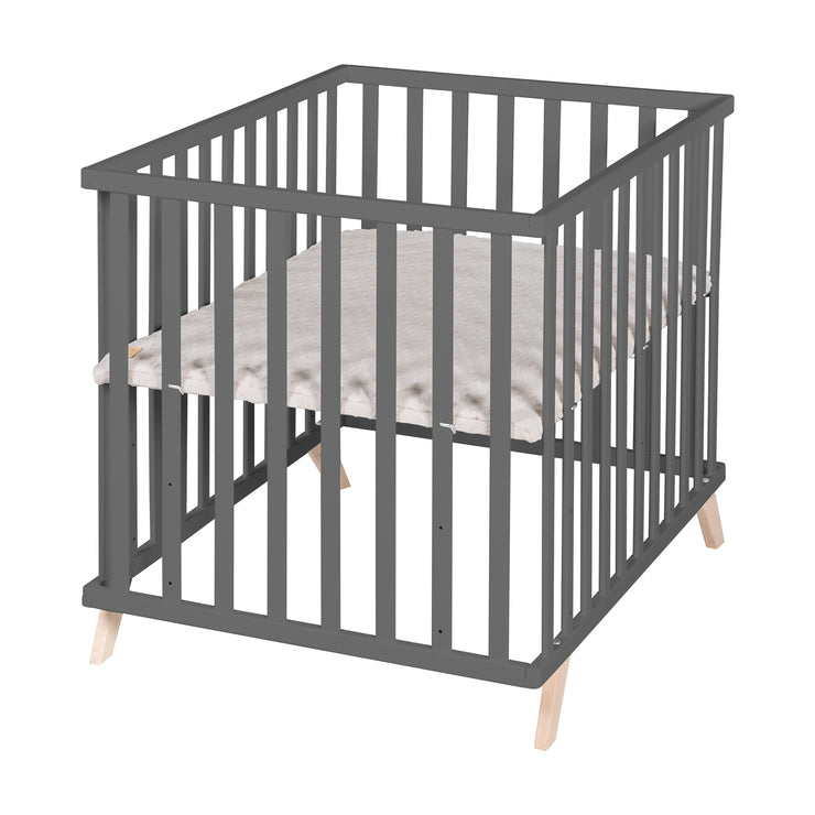 Anthracite Wooden Playpen 75 x 100 cm Incl. Grey Insert 'Lil Planet'