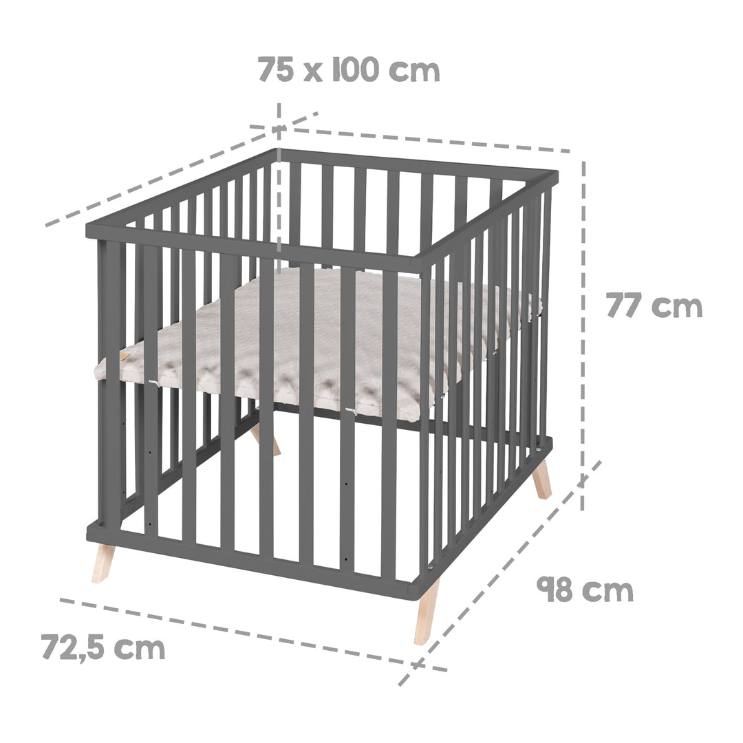 Parque infantil 75 x 100 cm antracita con inserto de parque gris 'Lil Planet'