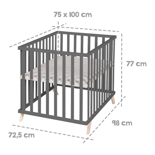 Parque infantil 75 x 100 cm antracita con inserto de parque gris 'Lil Planet'