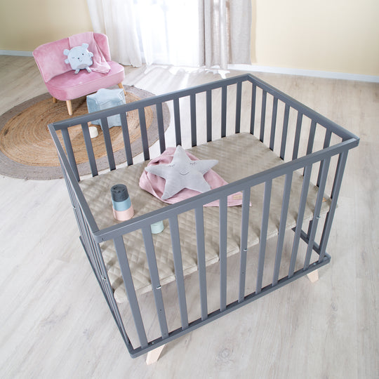 Box 75 x 100 con piedini in legno incl. inserto 'trapuntato grigio' - legno antracite