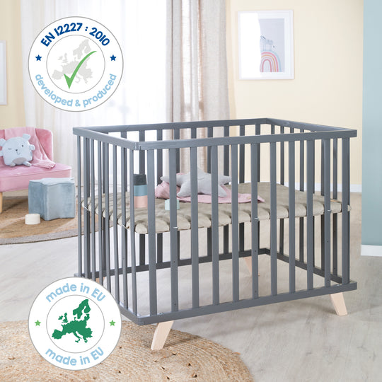 Box 75 x 100 con piedini in legno incl. inserto 'trapuntato grigio' - legno antracite