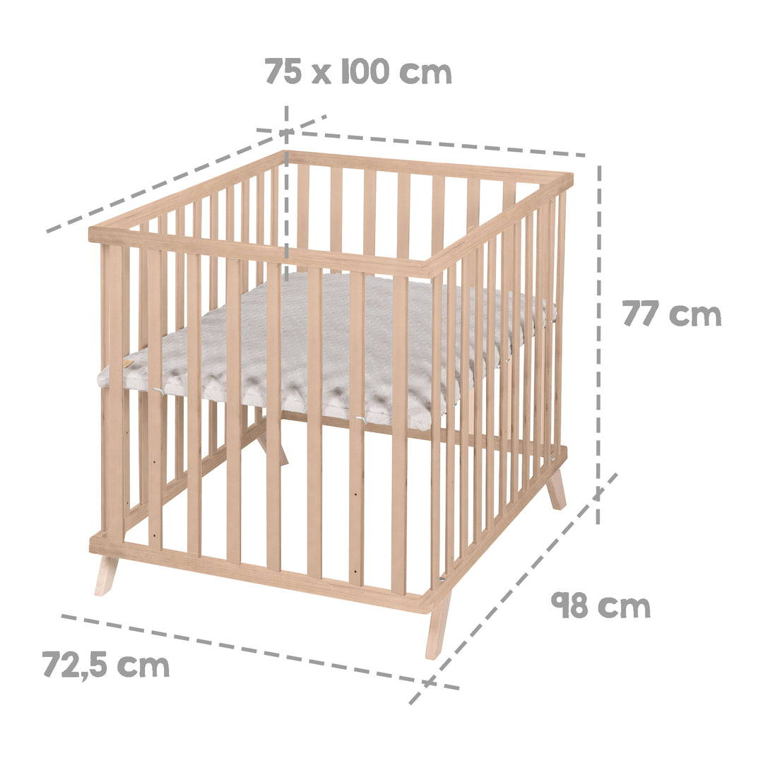 Parque infantil 75 x 100 cm natural con inserto de parque gris 'Lil Planet'