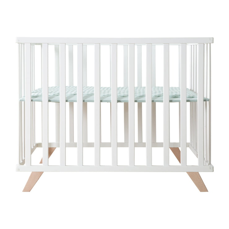 Playpen 75x100, white wood, incl. protective insert 'Lil Planet frosty green'