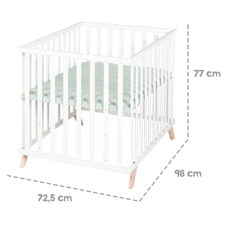 Playpen 75x100, white wood, incl. protective insert 'Lil Planet frosty green'