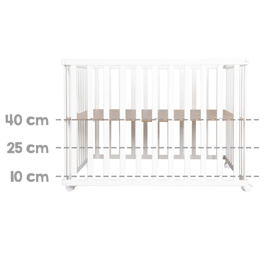 Box 'Rock Star Baby', 100 x 100 cm, box con inserto protettivo e rulli, legno bianco