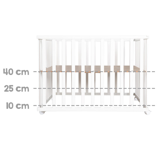 Box 'Rock Star Baby', 100 x 100 cm, box con inserto protettivo e rulli, legno bianco