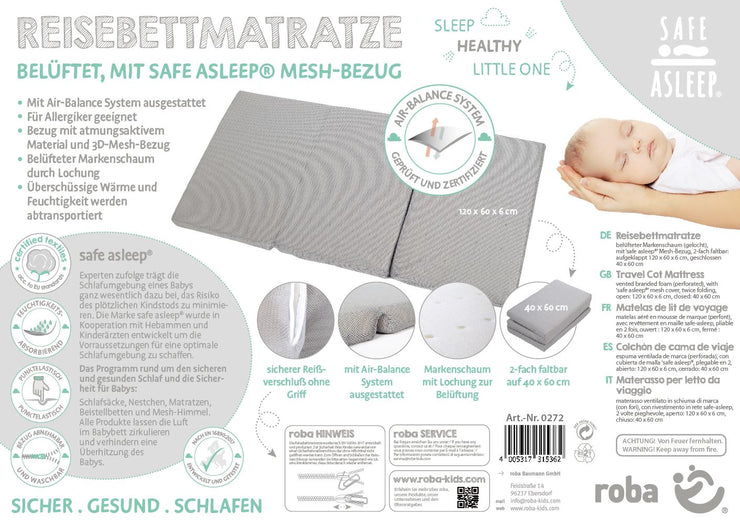 Reisebettmatratze 'safe asleep®', 60 x 120 x 5,5 cm, belüfteter Schaumstoff für optimales Schlafklima