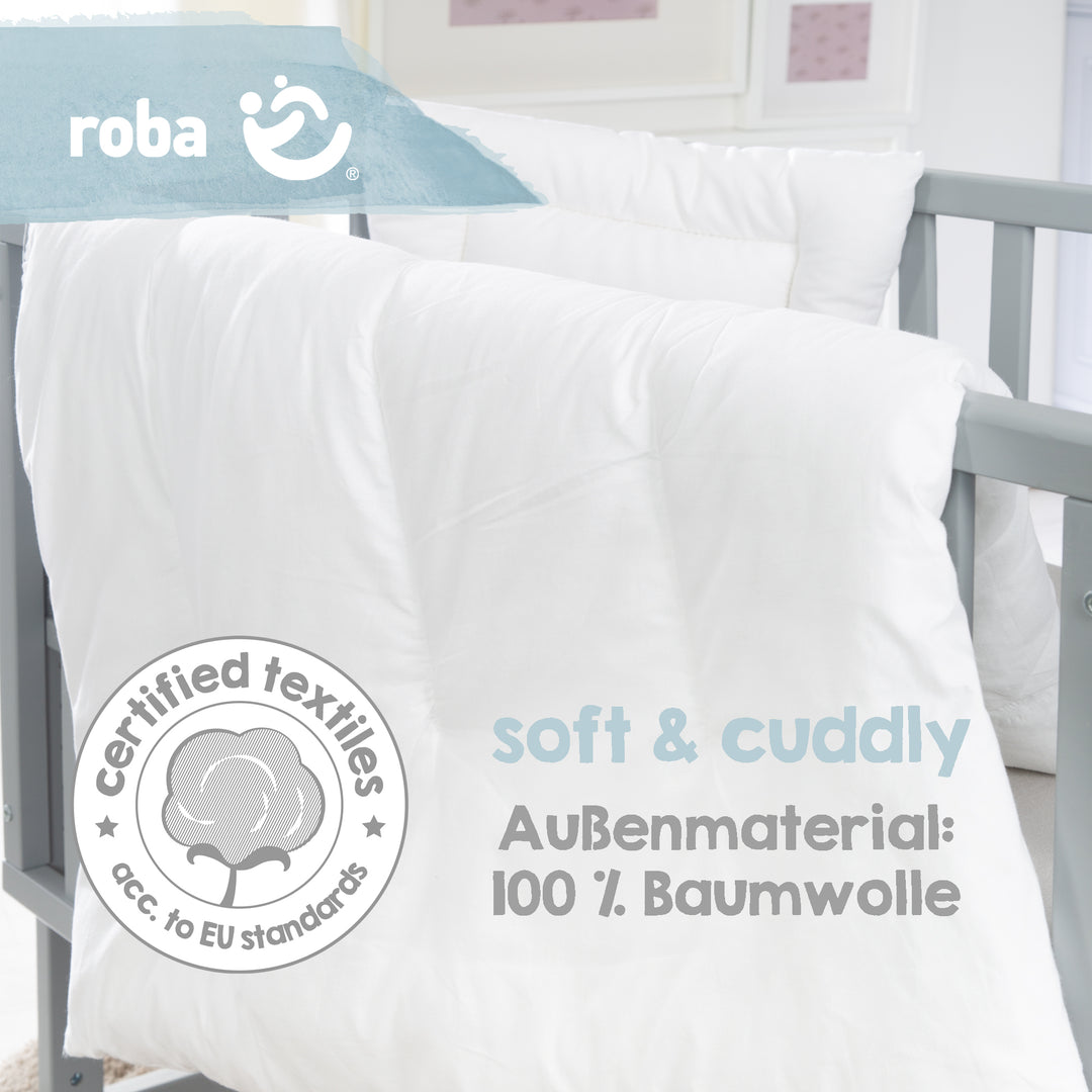 Literie matelassée, kit de berceau pour toute l'année, blanc, duvet 80 x 80 cm et oreiller 40 x 35 cm