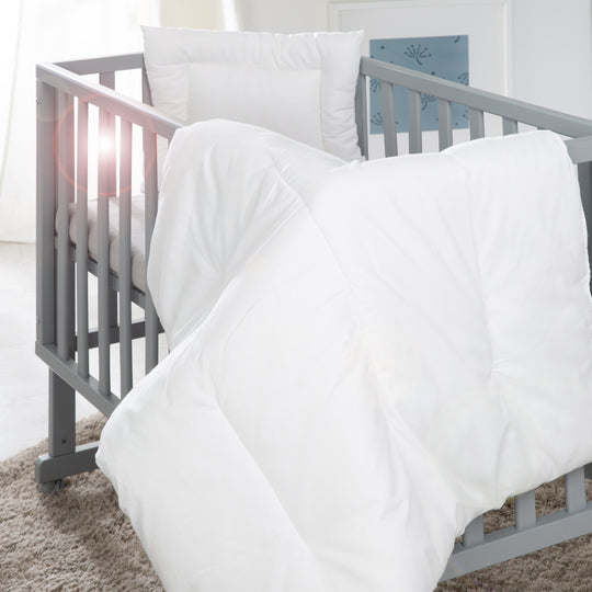 Literie matelassée, kit de berceau pour toute l'année, blanc, duvet 80 x 80 cm et oreiller 40 x 35 cm