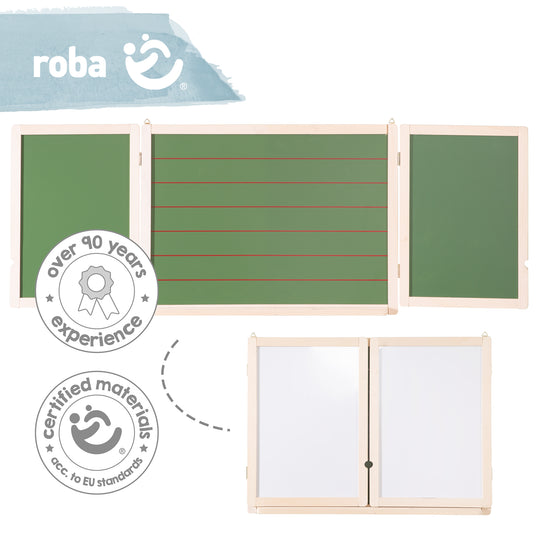 Mal- & Schreibtafel, Hängetafel faltbar, magnetisch weiß, Kreidetafel liniert, Tafellack