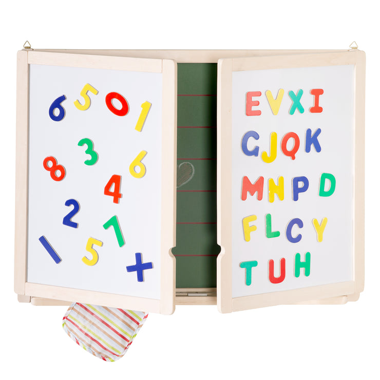 Magnetic writing and drawing board, white, lined, incl. Chalk, wooden magnetic numbers and letters