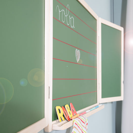 Mal- & Schreibtafel, Hängetafel faltbar, magnetisch weiß, Kreidetafel liniert, Tafellack