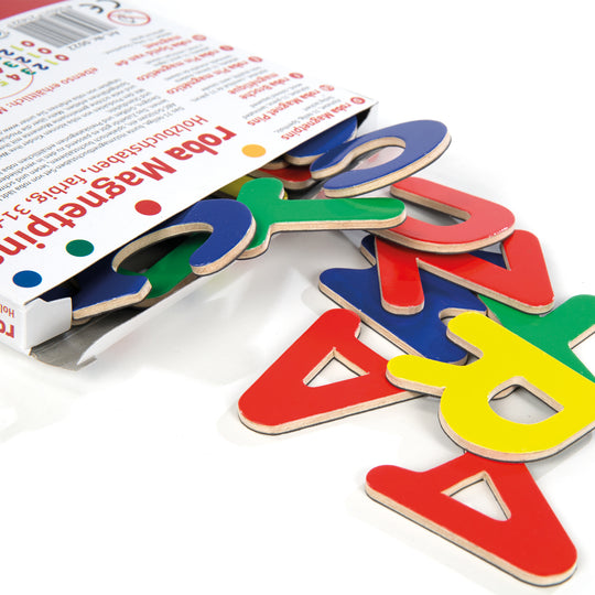 Schreib- & Maltafel magnetisch, weiß,  liniert, inkl. Kreide, Holzmagnetzahlen & -buchstaben