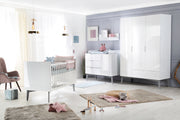 Conjunto de muebles 'Retro 2', incluida la cama combi 70 x 140 cm, cajón de envoltura y armario de 3 puertas, blanco/gris