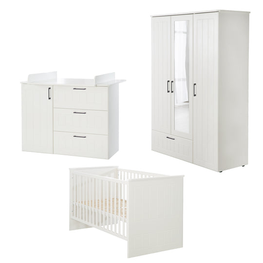 Conjunto de habitación infantil 'Sylt' 3 piezas, incluye cuna convertible 70 x 140 cm, cómoda con cambiador y armario