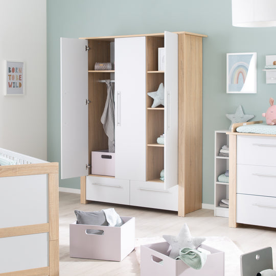 Conjunto de habitación infantil 'Matilda', incluye cuna/cama infantil 70 x 140 cm, armario y cómoda con cambiador