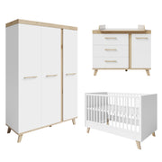 Nursery 3 pc 'Smile' - Cot + Changing Dresser + Wardrobe - Artisan Oak / White