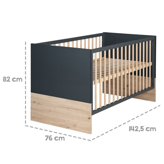 Kinderzimmerset 'Lenn' 3-teilig - Bett 70x140 + Wickelkommode + Kleiderschrank 3-türig