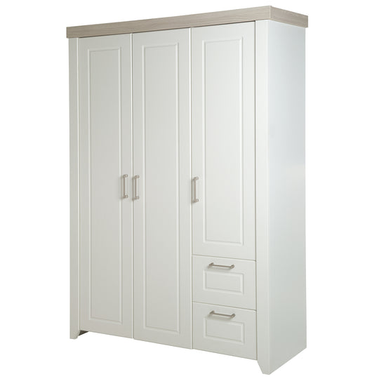 Conjunto de habitación 'Felicia', incluye cuna combinada 70 x 140 cm, cómoda para cambiar y armario de 3 puertas, roble Luna/blanco