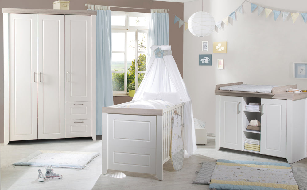 Children's Room Set 'Felicia' including Convertible Bed 70 x 140 cm, Changing Table & 3-Door Wardrobe, Luna Elm/White