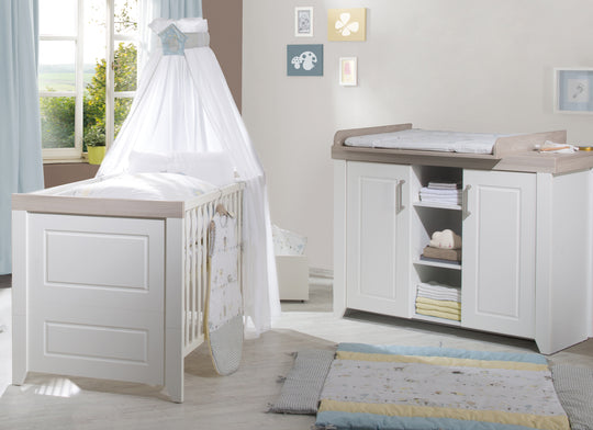 Conjunto de habitación 'Felicia', incluye cuna combinada 70 x 140 cm y cómoda para cambiar ancha, roble Luna/blanco