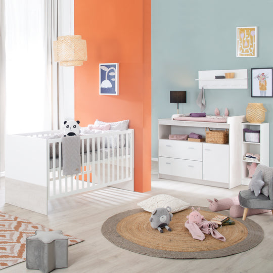 Furniture Set 'Julia' 2-Piece, Including Convertible Children's Bed 70 x 140 cm & Wide Changing Table
