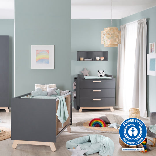 Juego de muebles 'Jara' incluye cuna/cama infantil 70 x 140 cm y cambiador en antracita