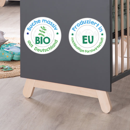 Juego de muebles 'Jara' incluye cuna/cama infantil 70 x 140 cm y cambiador en antracita