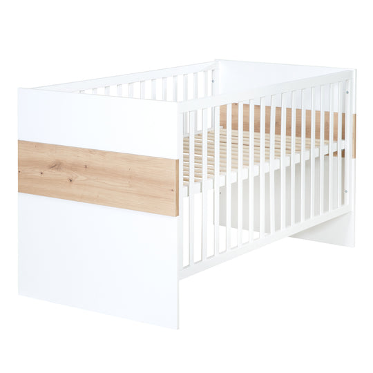 Furniture Set 'Lion' 2-Piece - Convertible Children's Bed 70x140 cm + Wide Changing Table - White - Decor 'Artisan Oak'