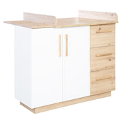Set de meubles "Lion" 2 pc - Lit combiné 70x140 + Commode à langer - Blanc - Décor 'chêne artisan'