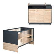 Set di mobili "Lenn" - Lettino 70x140 + Cassettiera fasciatoio - Antracite - Decoro 'Artisan Oak'