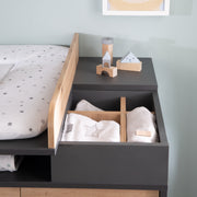 Furniture Set 'Lenn' - Cot 70x140 + Changing dresser - Anthracite - Decor 'Artisan Oak'