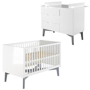 Furniture set 'Retro 2' incl. combi bed 70 x 140 cm & wide wrapping chest, white/grey