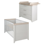 Children's furniture set 'Helene', including baby / children's bed, 70 x 140 cm & wide changing table, light gray / Luna Elm